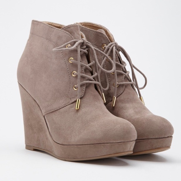Forever 21 Shoes - Forever 21 Tan Suede Wedge Booties